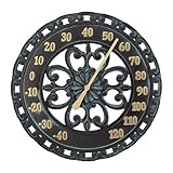 Hängendes Gartenthermometer – Outdoor-Instrument mit Metallrahmen, schwarze Oberfläche, große lesbare Skala, langlebiges Design, wetterfest, leichtes dekoratives Werkzeug | für die Zeit