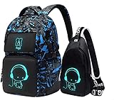 Asge schulrucksack für Jungen und Mädchen - Wasserdichter Rucksack Teenager, Reflektierend, Groß, für Schule und Outdoor Camping, inkl. Schultertaschen Set