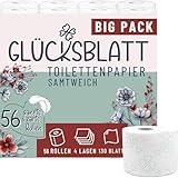 Glücksblatt Toilettenpapier SAMTWEICH mit Vanilleduft, 4-lagig, 56 Rollen x 130 Blatt, 100% Zellstoff, superweiches Klopapier mit Glücks-Prägung, WC Papier, Verpackung aus mind. 30% PCR