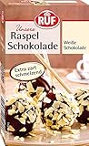 RUF Weiße Raspel-Schokolade, hauchdünn geraspelte weiße Schokolade, Schoko-Raspeln zartschmelzend für Kuchen, Torten, Muffins & Eis, glutenfrei