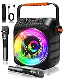 Omeyo Karaoke Maschine mit 2 Drahtlosen Mikrofonen – 60W Leistung 6,5' Subwoofer, Lautsprecher mit PA-System, unterstützt TWS/FM/AUX/USB/TF/Rec für Partys, Geburtstage (Orange)