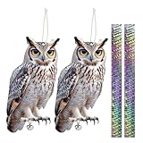 2 Stück Vogelschreck, Taubenabwehr, Taubenschreck für Balkon, Vögel Vertreiben, Specht Abwehr, Eule mit Vogelabwehr Band,Spatzen Vertreibe, Abwehr Gegen Tauben, Vogelabwehr Schwalben