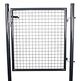 ATTAS Gartentor, Gartentür, verzinkter Stahl, 100x100 cm, Rundrohr, Zauntür-Komlpettset mit Maschendrahtzaun, Zauntor, Metall Anthranzit, Wetterfest & Abschließbar, Zauntür für den Garten Hoftor