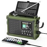 Kurbelradio DAB/DAB+/UKW mit 12000mAh Akku, Notfallradio mit 8500mm² Solarpanel, Handkurbel Blackout Notfallausrüstung, Digital Radio mit Bluetooth 5.0, Taschenlampe & Leselicht für Outdoor, Camping