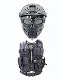 PJ Taktischer Schneller Helm Und Airsoft Maske Schädel Vollmaske,Taktische Weste Outdoor Ultra-Light Atmungsaktive Trainingsweste Kit
