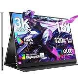 Newsoul 40,6 cm (16 Zoll) 3K OLED tragbarer Monitor 120Hz, 100% DCI-P3, 500 Nits, 1ms Reaktion, zweiter Bildschirm mit Mini-HDMI- und Typ-C-Anschluss für Laptop, PC, Mac, Telefon, PS4, Xbox Switch