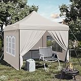 WOLTU Pavillon Das Spitzdach, Faltpavillon mit 4 Seitenwänden, Gartenpavillon wasserfest stabil UV-Schutz, Pop Up Partyzelt Outdoor, höhenverstellbar, mit Reißverschlusstür Fenster Tragetasche,Beige