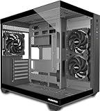 MUSETEX PC Gehäuse ATX, 3 Non-LED Lüfter vorinstalliert Gaming PC Gehäuse, 270° Full-View Tempered Glass PC Case mit Type-C, Mid Tower ATX Computer Gehäuse, Schwarz, Y6