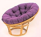 Rattan Papasan Sessel inkl. hochwertigen Polster, D 110 cm, Fb. Honig, Polster violett