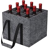 Lifewit Flaschentasche 9 Flaschen, Stabil Filz Flaschenträger mit Griff, Faltbare Flaschenkorb Wohnmobil für Wein, Getränke, Weinflaschen, Bottle, Grau, 30 x 20 x 26cm, 1 Stück