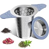 yomanta teesieb für losen tee mit Deckel，Breiter Griff mit hitzebeständigem Silikon，304 Edelstahl Teesieb für Teekannen/Tassen