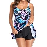 FGUUTYM Inkontinenz Badeanzug Garn Taillenshorts Frauen und Rock Retro Belly Badeanzug Split Plus Bedruckt High mit Badeanzügen Größe Badeanzüge Set Wettkampf Badeanzug (Z001-A-Blue, M)