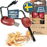 LIGHT MY FIRE Feuerstahl Outdoor Scout 2-in-1 mit Notfallpfeife, Feuerstahl Survival Gadget Feuerstein Feuerzeug, Ewiges Streichholz mit Bio-basierter Kunststoffgriff 3000 Zündungen