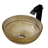 Bathroom Vessel Sink Tempered Glass Sink Artistic Vanity Counter with Waterfall Faucet Silver (Yellow B)