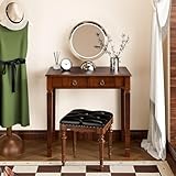 Traditioneller Massivholz-Schreibtisch, Kleiner Sekretär mit 2 Schubladen, Mahagoni-Schreibtische Kirschholz-schreibtisch für Home-Office, 80CM Französischer Provinzial-schreibtisch, Kirsche-Walnuss