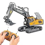 KIYTARBOO Ferngesteuert Auto ab 3 Jahre Bagger Spielzeug für Kinder Sand Fahrzeuge Metall Ferngesteuert Sandbagger mit Sound und Licht 680° Drehung Licht Geschenke für Jungen ab 4 5 6 7 8 9 10 11