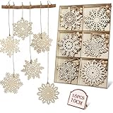 18 STK Weihnachtsbaum Schneeflocken Holzanhänger Weihnachten mit Holzperlen,10cm Groß Natur Holz Weihnachtsanhänger Schneeflocken Weihnachtsbaumschmuck Christbaumanhänger Geschenke Weihnachtsdeko