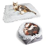 VERTUPET Katzenbett 2 in 1 Flauschig katzenkissen Plüsch Weich Katzenkissen Waschbar Schlafplatz Katzensofa, Haustierbett Hundebett Katzendecke für Katze und Kleine Hunde (Grau)