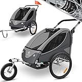 KESSER® Kinderanhänger Fahrradanhänger 360° Drehbar mit Federung 2in1 Joggerfunktion Kinderfahrradanhänger + 5-Punkt Gurt Jogger Fahrrad Anhänger für 1 bis 2 Kinder max. 40kg Inkl. Warnfahne Hellgrau