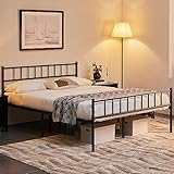Yaheetech Metallbett 140 x 200 cm Bettrahmen mit Kopfteil Bettgestell aus Metall Gästebett mit Lattenrost für Schlafzimmer Gästezimmer Schwarz
