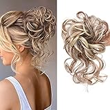 Große Dutt Haarteil Haargummi Mit Haaren Hochsteckfrisuren, Gelockt Messy Bun Haarteil mit Gummiband für Frauen Mädchen (12H613 (Mittelbraun Mischen Erdbeerblond)
