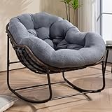 Villeston Outdoor Patio Schaukelstühle, Überdimensionierter Papasan-Schaukelstuhl für den Innenbereich mit Gepolstertem Teddy-Stoffkissen - Ei-Schaukelstuhl für Wohnzimmer, Veranda, Garten, Terrasse