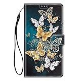 ChoosEU Handyhülle für Huawei P30 Lite Leder Hülle, Muster Handytasche Flip Case Schutzhülle Silikon Bumper Motive Klapphülle, Stoßfeste Klappbar Lederhülle Cover - Gold Schmetterling