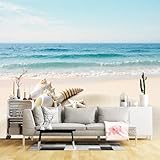 Individuelle Größe Wandbilder, Strand Blassgelb Sand Muscheln Seestern Selbstklebend Wandstoff (kein PVC) Abnehmbare große Fototapete für Wohnzimmer, Schlafzimmer, Büro
