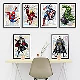 IRONIUM 6er Set Bilder Kinderzimmer Jungen, Kunstdruck Auf Leinwand, Poster, Ohne Rahmen, Wanddeko (21X30 cm) (A)