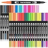 Maqhpu Filzstifte, 36 Farben Dual Brush Fineliner Feine Spitze & Pinsel Spitze, Filzstifte Dicke und Dünne für Erwachsene und Kinder, Pinselstifte für Bullet Journal, Zeichnen, Scrapbook, Schulbedarf