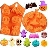 Halloween Kürbis Silikon Backformen, 2er-Set mit 7 Grusel-Motiven, Antihaft & Leicht zu Lösen für Kuchen, Schokolade & Party Snacks, Halloween Küche Diy Backzubehör