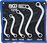 BGS 1216 | Doppel-Ringschlüssel-Satz | 5-tlg. | S-Form | SW 10 x 11 - 18 x 19 mm | inkl. Tetron-Rolltasche | CV-Stahl
