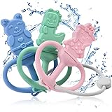 Aolso 3 Stück Kühlender Beißring mit Wasserkühlteil, Beißring für Babys, Beißring für Babys BPA-frei, wundes Zahnfleisch zu stimulieren und zu massieren, Kühlbeißring für Babys ab 3 Monaten
