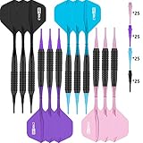 CyeeLife 16 Gr. Soft Dartpfeile. Neue sehr stabile und biegsame Kunststoffschäfte und Flights aus einem Stück.12 Stück In 4 Farben mit 100 Spitzen