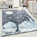 Carpetsale24 Kinderteppich süßes Dinosaurier Muster Blau und Grau 120 x 170 cm - Kurzflor Teppich Kinderzimmer Babyzimmer für Mädchen und Junge Extra Weich und Pflegeleicht - Spielteppich Babyteppich