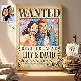Bounty Leinwand Personalisiert mit Foto & Namen, Personalisiertes Bild auf Leinwand Wanted Poster, Anime Wandbild Geschenke für Paare, Foto Geschenke für Freundin Freunde Anime One Piece Fans