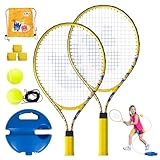 JOY SPOT! Tennisschläger 2 Pack, Tennis Trainer Set mit Rebound Ball, Tennisbälle mit Schnur & Tasche für Anfänger, Kinder & Erwachsene, Trainingsgerät for Outdoor Gartenspiele