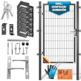 KESSER® Gartentor Premium Gartentür aus Metall verzinktem Stahl, Gartentür für Stabmattenzau Zauntor, Hoftor, inkl. Pfosten mit Schloss Türklinke und Schlüssel, 160 x 106cm Anthrazit