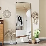 Koonmi Standspiegel mit abgerundeten Ecken, 53 x 163 cm runden Ecken Ganzkörperspiegel mit Ständer, großer Fußboden Standspiegel Ganzkörperspiegel Wand Hänger für Schlafzimmer, Wohnzimmer, Schwarz