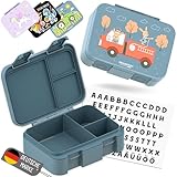 BEARFOOT Bento Box COMPACT | BPA-freie Kinder Brotdose für Schule & Kindergarten | Auslaufsichere Lunchbox für Mädchen & Jungen | Praktisch, leicht & kompakt (Feuerwehr-blau, 650ml)