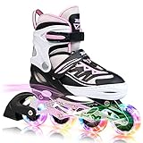 2PM SPORTS Größen Verstellbare Inliner Kinder Mädchen mit leuchtenden LED Rollen, lustige blinkende Anfänger Mädchen Inline Skates