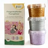 GRÜNSPECHT Fingermalfarbe Glitzer Feenglitzer, Fingerfarben Set für Kinder, 3 x 90 g, schadstofffrei, vegan, wasserlöslich, cremige Farben zum Basteln, rosa, silber, gold (698-V2)
