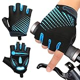 JTENG MTB Handschuhe, Halbfinger Sommer Fahrradhandschuhe für Männer und Frauen, Stoßfestes GELAtmungsaktivBequemRutschfest Geeignet für MotorräderFahrräderMTBFitnessstudio(L, Blau)