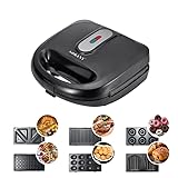 SOKANY 6-in-1 Multifunktionsgerät 750W (Sandwich Maker, Waffeleisen, Kontaktgrill, Donut Maker und mehr ) Antihaftbeschichtete Platten, Doppelseitiges Backen, Automatische Temperaturregelung