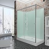 Schulte Fertigdusche Komplettdusche 120 x 90 cm Duschtempel Ibiza, 5 mm Sicherheits-Glas, Profile alu natur, Rückwände light-grün, Duschwanne weiß