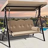 YITAHOME Hollywoodschaukel, 3-Sitzer Gartenschaukel mit Liegefunktion mit Verstellbarem Baldachin und Abnehmbarem Kissen, Geeignet für Erwachsene im Garten, Pool, Balkon, Khaki