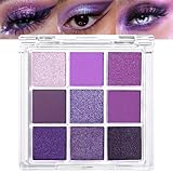 Lilbitty 1er Set 9 Farben Glitzer Lidschatten Palette, Wasserfest Pigmentierte Augen Make-up Palette in Violett Lila Silber Schimmer, Langanhaltender Lidschatten für Frauen und Mädchen