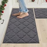 COSY HOMEER Küchenteppich 2 Stück, Teppich Küche Waschbar rutschfest, Küchenläufer, Teppichläufer Flur, Teppich Läufer für Küche, Flur, Wohnraum (50 x 75 cm + 50 x 120 cm, Dunkelgrau)