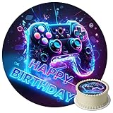 J&M DECO Tortenaufleger Gamer – essbare Kuchendeko Ø 20 cm – Tortenbild mit Gaming-Motiv für Jungengeburtstag – Zuckerpapier Tortendekoration – gebrauchsfertig
