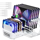 SooPii Ladestation Mehrere Geräte,100W PD Iadestation 10 Port,lPad Ladestation Mehrere Geräte Enthält 8 Typ-C-Kabel,Multi Schnellladestation USB C Mehr Gerat für Mobiltelefon,Tablet,Kindle-Weiß